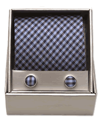 Michaelis Blue Chequered Silk Tie/Cufflink Set