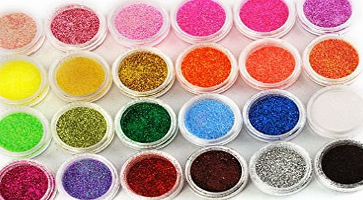 Micro Trader 24 COLOURS NAIL ART Glitter Dust Powder UV Nail Gel Acrylic Nail Decoration New