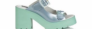 Rachel blue leather and aqua platforms