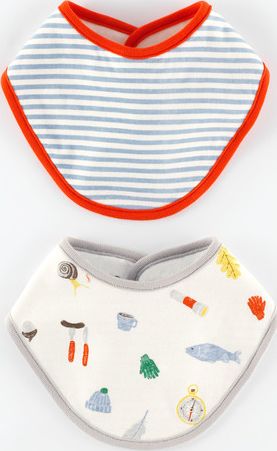 Mini Boden 2 Pack Dribble Bibs Baby Camping/Blue Stripe