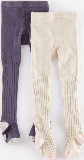 Mini Boden, 1669[^]35006097 2 Pack Ribbed Tights Twilight/Oatmeal Marl Mini