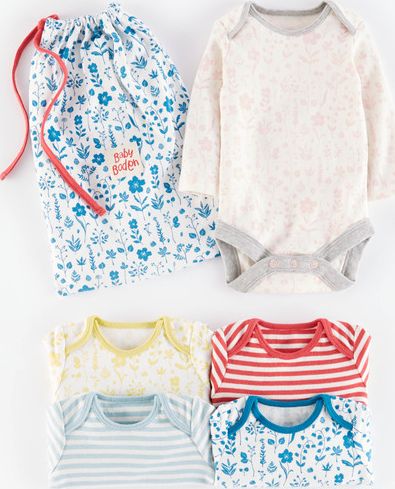 Mini Boden 5 Pack Bodies Flower Press Print/Stripes Mini