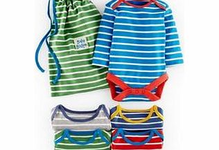 Mini Boden 5 Pack Bodies, Stripe,Ditsy Vine/Breton Stripe