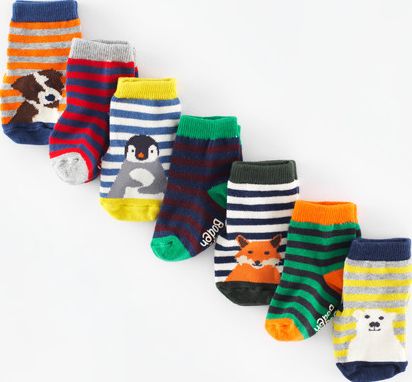 Mini Boden, 1669[^]35138312 7 Pack Sock Box Animal/Stripe Mini Boden,