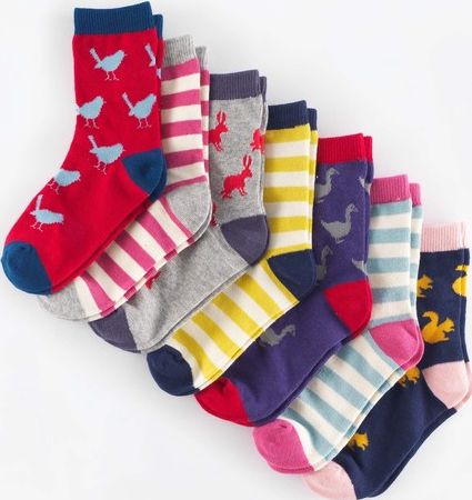 Mini Boden, 1669[^]35005230 7 Pack Sock Box Multi Animals/Stripes Mini