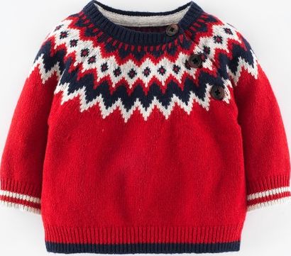 Mini Boden Boys Winter Jumper Red/Silver Marl Fairisle Mini