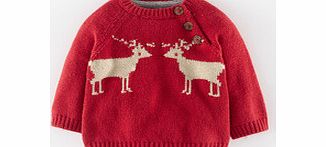 Mini Boden Boys Winter Jumper, Rockabilly Red Reindeer,Navy