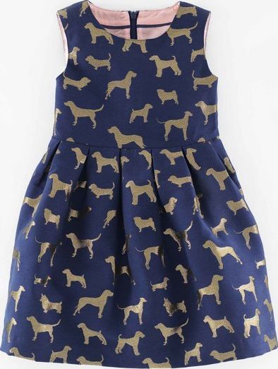 Mini Boden Brocade Party Dress Navy Walkies Brocade Mini