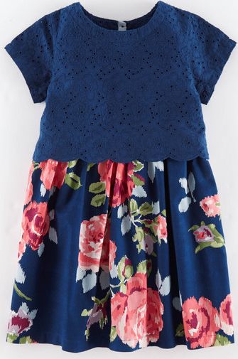 Mini Boden, 1669[^]34911289 Broderie Dress Navy Painted Rose Mini Boden,