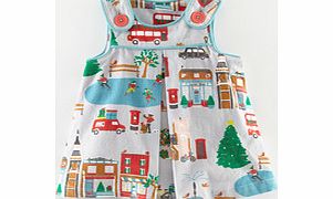 Mini Boden Button Cord Pinnie, Light Grey Christmas Scene