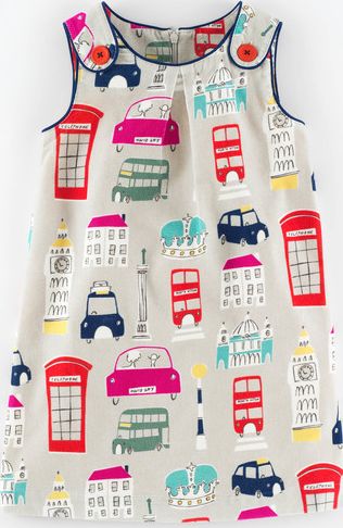 Mini Boden Button Pinafore Dress Light Grey London Cord