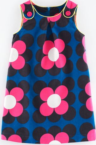 Mini Boden, 1669[^]34989699 Button Pinafore Dress Peacock Sixties Daisy Cord