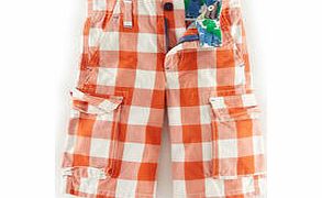 Mini Boden Cargo Shorts, Goldfish/Ecru Gingham,Reef/Ecru