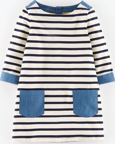 Mini Boden Chambray Jersey Tunic Soft Navy/Ecru Stripe Mini