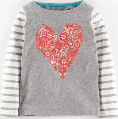 Mini Boden, 1669[^]34966374 Coastal T-shirt Grey Marl Heart Mini Boden, Grey