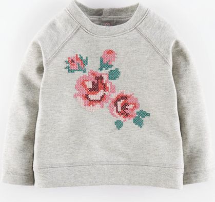 Mini Boden Cosy Cross Stitch Sweatshirt Light Grey