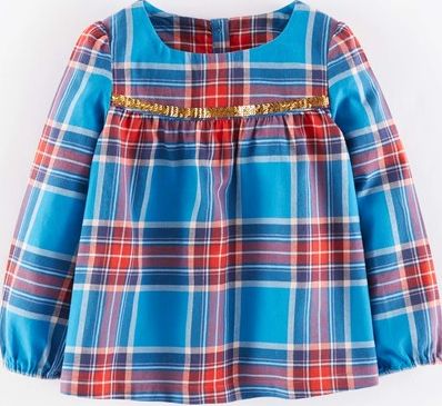 Mini Boden Cosy Sequin Top Peacock Blue Tartan Mini Boden,