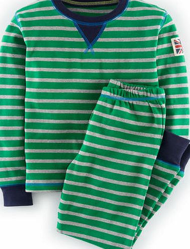 Mini Boden Cosy Ski Under Layer Green/Grey Stripe Mini