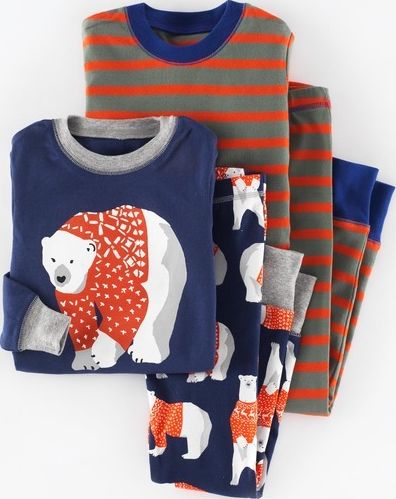 Mini Boden, 1669[^]34942326 Cosy Twin Pack Long Johns Festive Bears/Moss