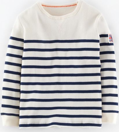 Mini Boden, 1669[^]34977629 Cosy Waffle T-shirt Ecru/Navy Mini Boden,