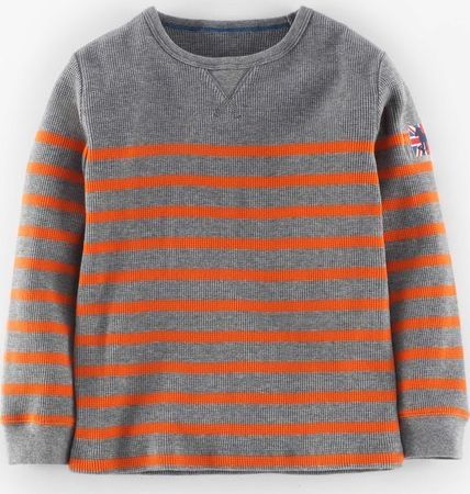 Mini Boden, 1669[^]34977686 Cosy Waffle T-shirt Grey Marl/Orange Mini Boden,