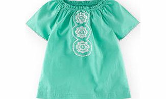 Mini Boden Embroidered Folk Top, Lido Flowers,Regatta Blue