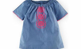 Mini Boden Embroidered Folk Top, Regatta Blue Flowers,Lido