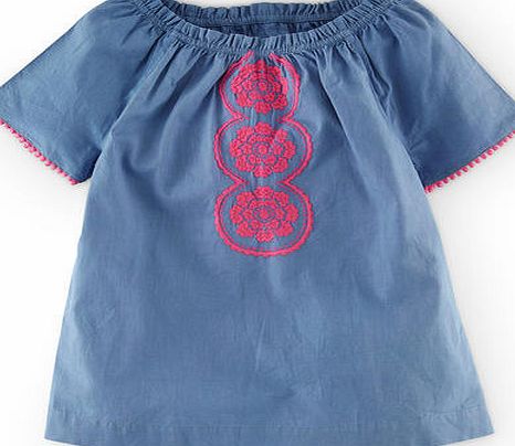 Mini Boden Embroidered Folk Top Regatta Blue Flowers Mini