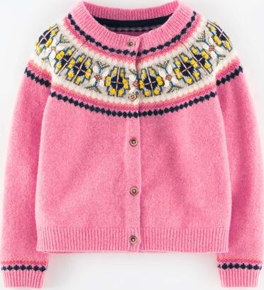 Mini Boden Fair Isle Cardigan Soft Pink Marl Mini Boden,