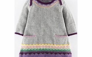 Mini Boden Fair Isle Knitted Dress, Grey Marl/Thistle