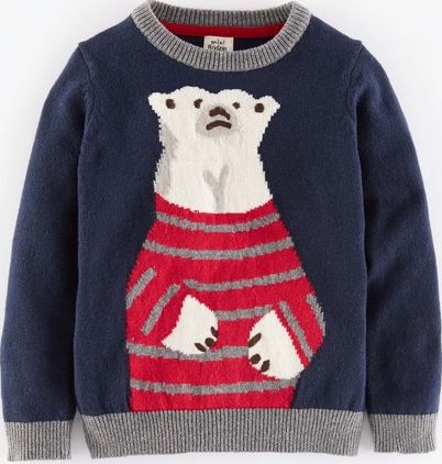 Mini Boden, 1669[^]35245109 Festive Jumper Navy Polar Bear Mini Boden, Navy