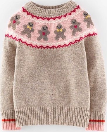 Mini Boden, 1669[^]35129469 Festive Jumper Oatmeal Marl Gingerbread Men Mini