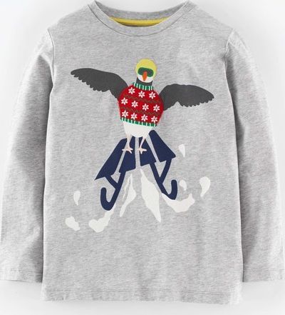 Mini Boden, 1669[^]34975896 Festive T-shirt Grey Marl/Sledging Puffin Mini