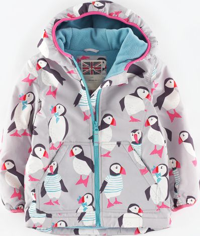 Mini Boden Fleece Lined Anorak Light Grey Puffins Mini