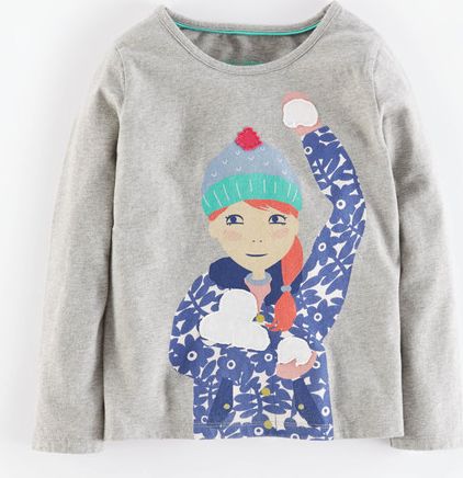 Mini Boden, 1669[^]35147750 Fun Girl T-shirt Grey Marl Snow Ball Mini Boden,