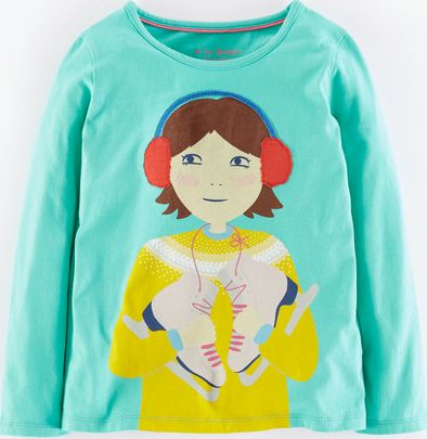 Mini Boden, 1669[^]35147602 Fun Girl T-shirt Soft Green Ice Skater Mini