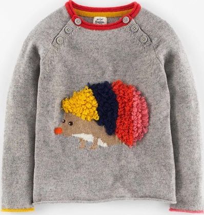 Mini Boden, 1669[^]34910158 Fun Jumper Light Grey Marl Hedgehog Mini Boden,