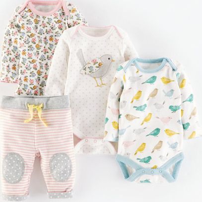 Mini Boden, 1669[^]35224591 Girls 4 Piece Jersey Set Birds Snowdrop Sprig