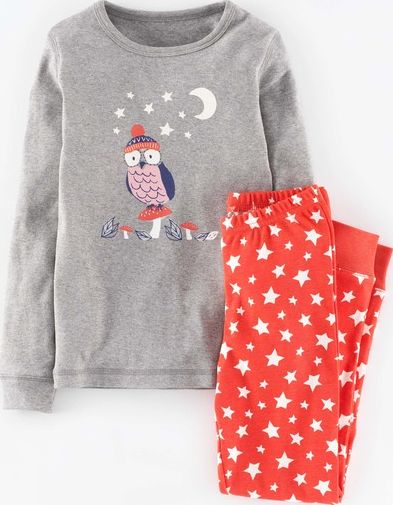 Mini Boden, 1669[^]35022227 Glow In The Dark Long Johns Grey Marl Owl Mini