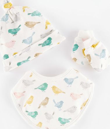 Mini Boden, 1669[^]35221696 Hat, Bib and Mitten Set Birds Mini Boden, Birds