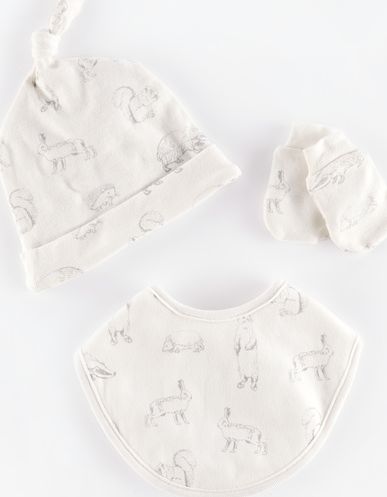 Mini Boden, 1669[^]35221688 Hat, Bib and Mitten Set Woodland Animals Mini