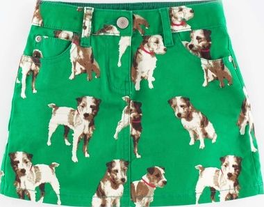 Mini Boden, 1669[^]34904904 Heart Pocket Jean Skirt Green Photographic Dogs