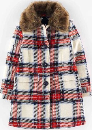 Mini Boden Heritage Check Coat Ecru/Poppy Tartan Mini