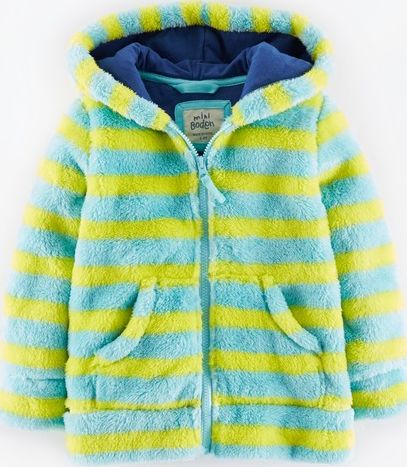 Mini Boden, 1669[^]34900407 Hooded Teddy Zip Through Vintage Blue/Lemon