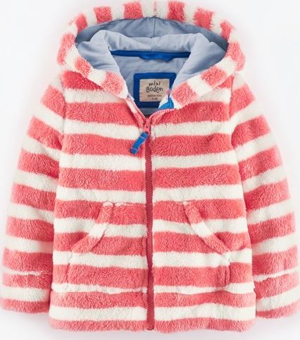 Mini Boden, 1669[^]34900498 Hooded Teddy Zip Through Washed Red/Ecru Stripe