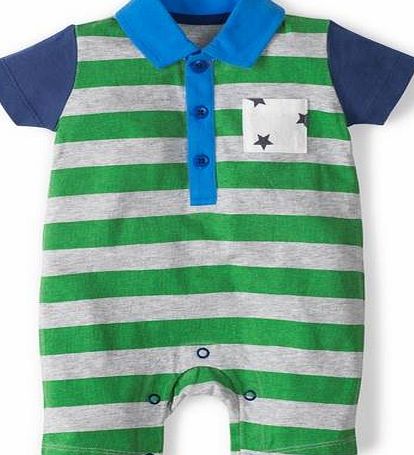 Mini Boden Hotchpotch Polo Romper Tennis Green/Grey Marl