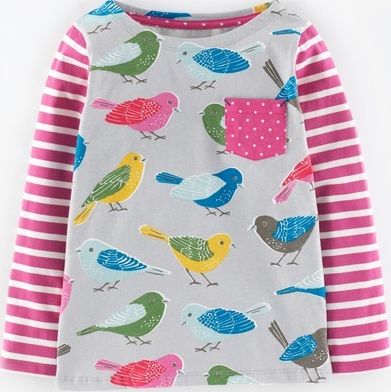 Mini Boden, 1669[^]34967141 Hotchpotch T-shirt Grey Marl Birds Mini Boden,