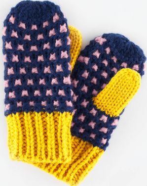 Mini Boden, 1669[^]34950469 Knitted Mittens Navy/Blush Mini Boden,