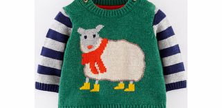 Mini Boden Logo Jumper, Cactus Green/Sheep,Grey