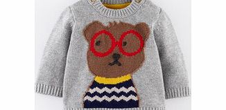 Mini Boden Logo Jumper, Grey Marl/Bear,Cactus